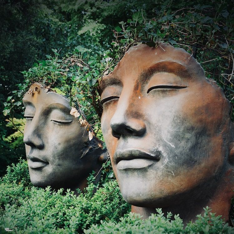 Tête de statues dans la forêts