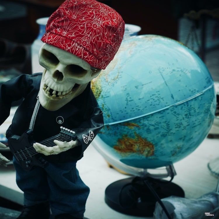 Planisphère, squelette, guitare, brocantes, vide-grenier, foire à tout - Antoine Fantin